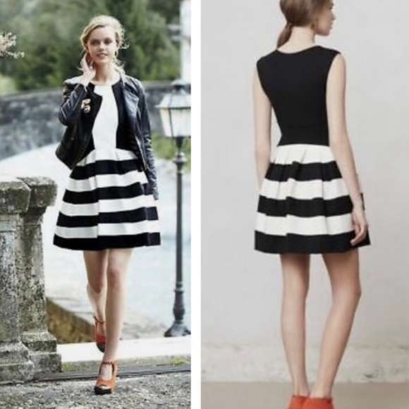 Anthropology Strata Eva Franco Black& White Fit and Flare plpreppy Classic Dress - Picture 10 of 10